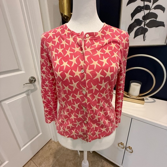 J Crew Y2K Pink Starfish Patterned Women's Lightweight Cardigan size XS - Picture 1 of 7